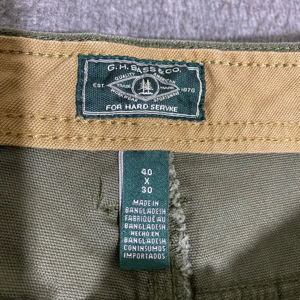 GH Bass & Co Mens Canvas Work Pants Olive Green 40x29 Straight Leg Utility